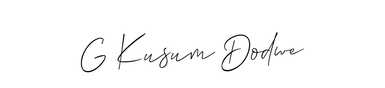 Also You can easily find your signature by using the search form. We will create G Kusum Dodwe name handwritten signature images for you free of cost using Allison_Script sign style. G Kusum Dodwe signature style 2 images and pictures png