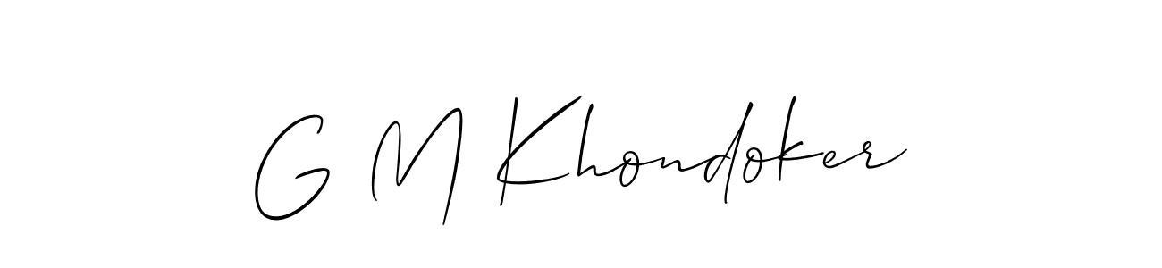 The best way (Allison_Script) to make a short signature is to pick only two or three words in your name. The name G M Khondoker include a total of six letters. For converting this name. G M Khondoker signature style 2 images and pictures png