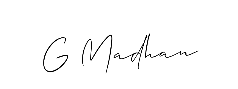 if you are searching for the best signature style for your name G Madhan. so please give up your signature search. here we have designed multiple signature styles  using Allison_Script. G Madhan signature style 2 images and pictures png