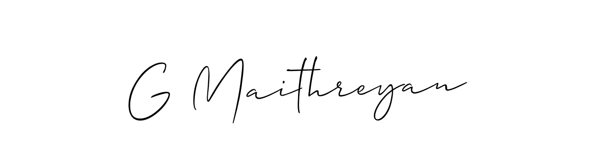 How to make G Maithreyan name signature. Use Allison_Script style for creating short signs online. This is the latest handwritten sign. G Maithreyan signature style 2 images and pictures png