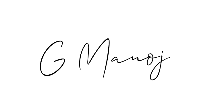 The best way (Allison_Script) to make a short signature is to pick only two or three words in your name. The name G Manoj include a total of six letters. For converting this name. G Manoj signature style 2 images and pictures png