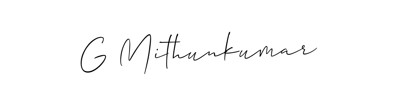 Also You can easily find your signature by using the search form. We will create G Mithunkumar name handwritten signature images for you free of cost using Allison_Script sign style. G Mithunkumar signature style 2 images and pictures png