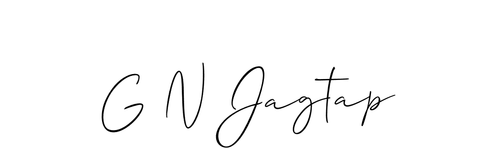 The best way (Allison_Script) to make a short signature is to pick only two or three words in your name. The name G N Jagtap include a total of six letters. For converting this name. G N Jagtap signature style 2 images and pictures png