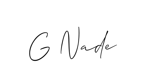 The best way (Allison_Script) to make a short signature is to pick only two or three words in your name. The name G Nade include a total of six letters. For converting this name. G Nade signature style 2 images and pictures png