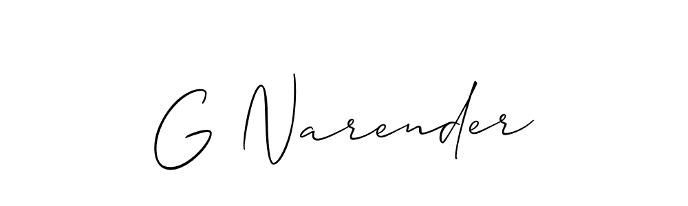 The best way (Allison_Script) to make a short signature is to pick only two or three words in your name. The name G Narender include a total of six letters. For converting this name. G Narender signature style 2 images and pictures png