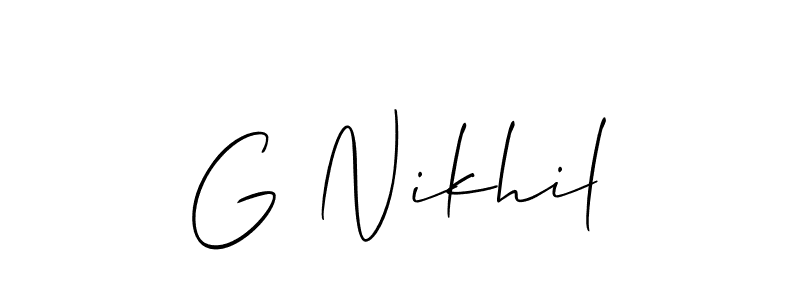 The best way (Allison_Script) to make a short signature is to pick only two or three words in your name. The name G Nikhil include a total of six letters. For converting this name. G Nikhil signature style 2 images and pictures png