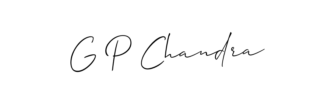 The best way (Allison_Script) to make a short signature is to pick only two or three words in your name. The name G P Chandra include a total of six letters. For converting this name. G P Chandra signature style 2 images and pictures png