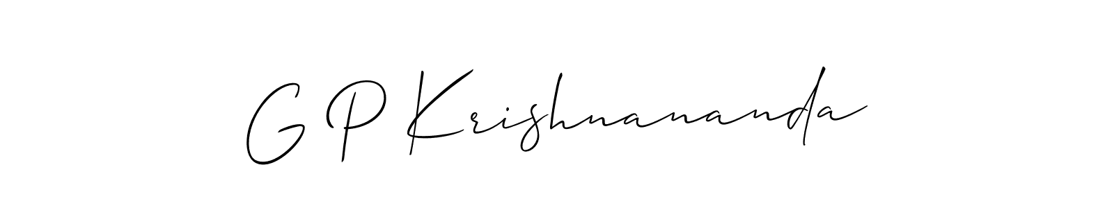 Design your own signature with our free online signature maker. With this signature software, you can create a handwritten (Allison_Script) signature for name G P Krishnananda. G P Krishnananda signature style 2 images and pictures png