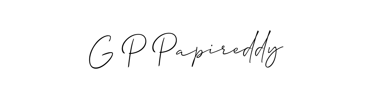 Use a signature maker to create a handwritten signature online. With this signature software, you can design (Allison_Script) your own signature for name G P Papireddy. G P Papireddy signature style 2 images and pictures png