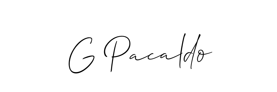 Make a beautiful signature design for name G Pacaldo. With this signature (Allison_Script) style, you can create a handwritten signature for free. G Pacaldo signature style 2 images and pictures png