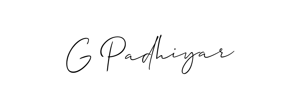 Make a beautiful signature design for name G Padhiyar. With this signature (Allison_Script) style, you can create a handwritten signature for free. G Padhiyar signature style 2 images and pictures png