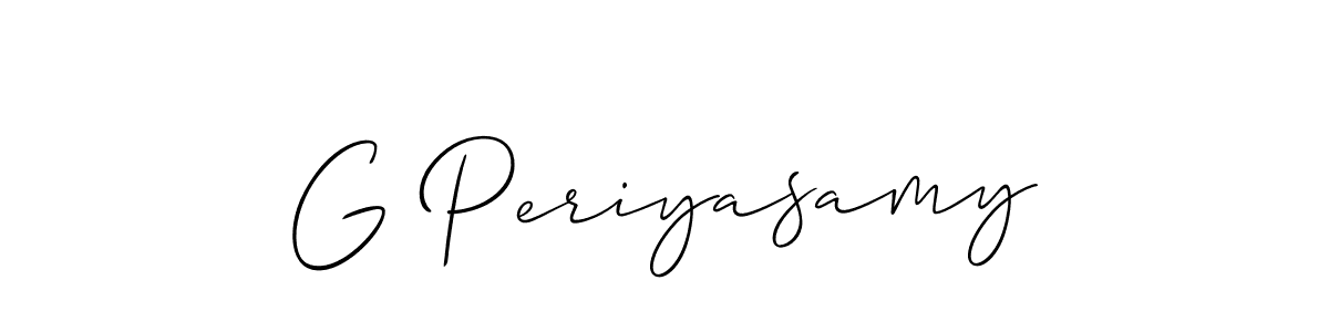 The best way (Allison_Script) to make a short signature is to pick only two or three words in your name. The name G Periyasamy include a total of six letters. For converting this name. G Periyasamy signature style 2 images and pictures png