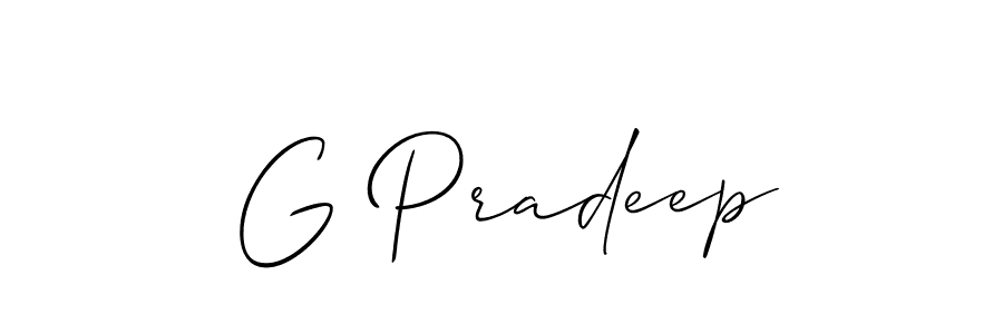 if you are searching for the best signature style for your name G Pradeep. so please give up your signature search. here we have designed multiple signature styles  using Allison_Script. G Pradeep signature style 2 images and pictures png