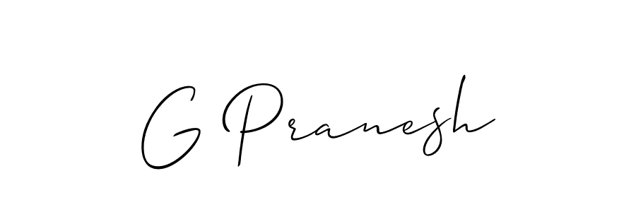 Also we have G Pranesh name is the best signature style. Create professional handwritten signature collection using Allison_Script autograph style. G Pranesh signature style 2 images and pictures png