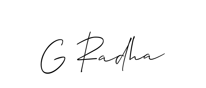 You should practise on your own different ways (Allison_Script) to write your name (G Radha) in signature. don't let someone else do it for you. G Radha signature style 2 images and pictures png