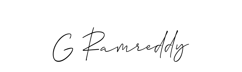 The best way (Allison_Script) to make a short signature is to pick only two or three words in your name. The name G Ramreddy include a total of six letters. For converting this name. G Ramreddy signature style 2 images and pictures png