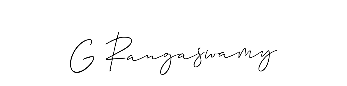 The best way (Allison_Script) to make a short signature is to pick only two or three words in your name. The name G Rangaswamy include a total of six letters. For converting this name. G Rangaswamy signature style 2 images and pictures png