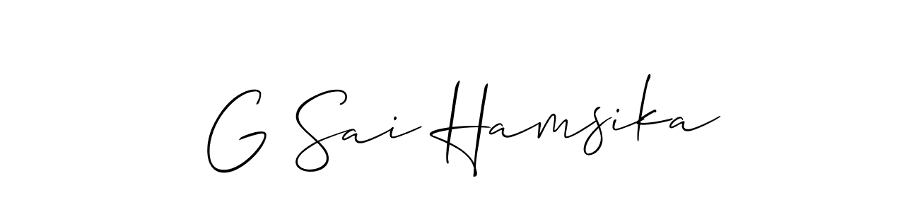 Allison_Script is a professional signature style that is perfect for those who want to add a touch of class to their signature. It is also a great choice for those who want to make their signature more unique. Get G Sai Hamsika name to fancy signature for free. G Sai Hamsika signature style 2 images and pictures png