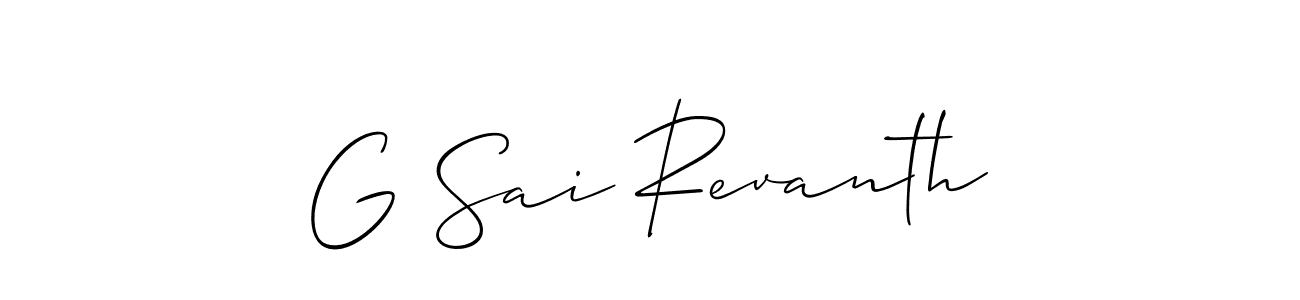 Use a signature maker to create a handwritten signature online. With this signature software, you can design (Allison_Script) your own signature for name G Sai Revanth. G Sai Revanth signature style 2 images and pictures png