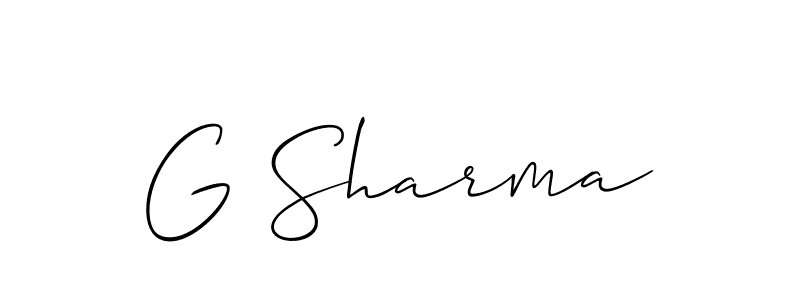 How to make G Sharma name signature. Use Allison_Script style for creating short signs online. This is the latest handwritten sign. G Sharma signature style 2 images and pictures png