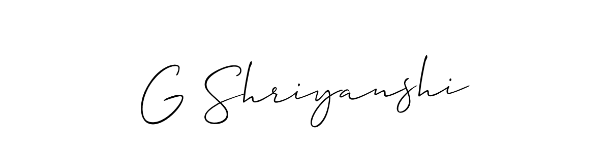 The best way (Allison_Script) to make a short signature is to pick only two or three words in your name. The name G Shriyanshi include a total of six letters. For converting this name. G Shriyanshi signature style 2 images and pictures png