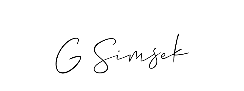 Create a beautiful signature design for name G Simsek. With this signature (Allison_Script) fonts, you can make a handwritten signature for free. G Simsek signature style 2 images and pictures png