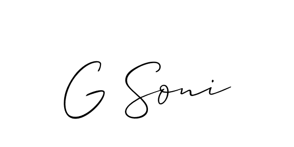 Use a signature maker to create a handwritten signature online. With this signature software, you can design (Allison_Script) your own signature for name G Soni. G Soni signature style 2 images and pictures png