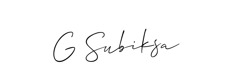 Also we have G Subiksa name is the best signature style. Create professional handwritten signature collection using Allison_Script autograph style. G Subiksa signature style 2 images and pictures png