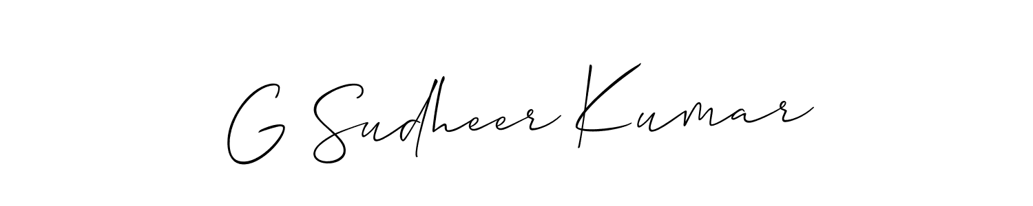 if you are searching for the best signature style for your name G Sudheer Kumar. so please give up your signature search. here we have designed multiple signature styles  using Allison_Script. G Sudheer Kumar signature style 2 images and pictures png