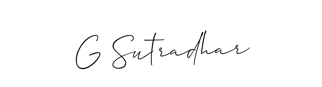 Use a signature maker to create a handwritten signature online. With this signature software, you can design (Allison_Script) your own signature for name G Sutradhar. G Sutradhar signature style 2 images and pictures png