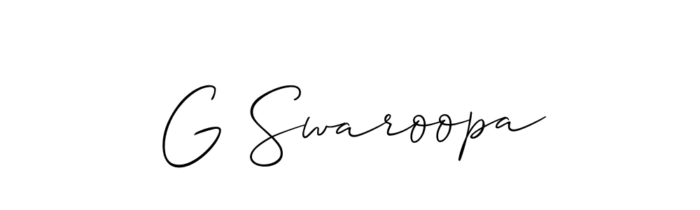 The best way (Allison_Script) to make a short signature is to pick only two or three words in your name. The name G Swaroopa include a total of six letters. For converting this name. G Swaroopa signature style 2 images and pictures png