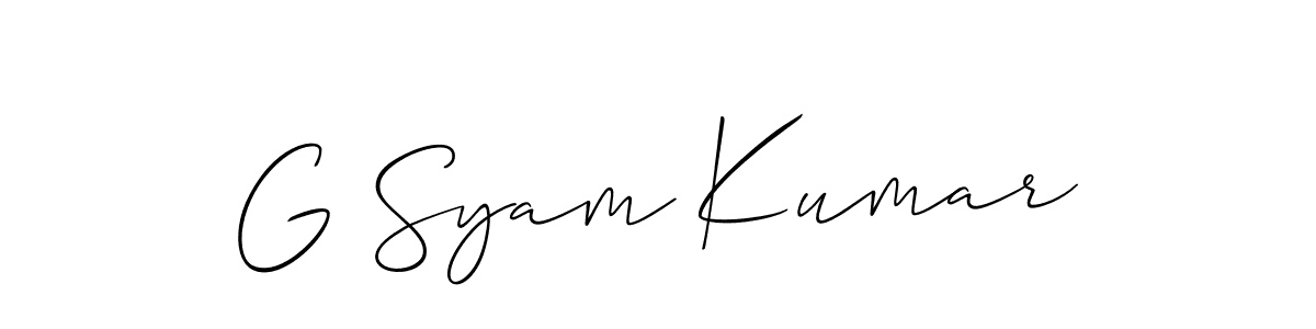 if you are searching for the best signature style for your name G Syam Kumar. so please give up your signature search. here we have designed multiple signature styles  using Allison_Script. G Syam Kumar signature style 2 images and pictures png