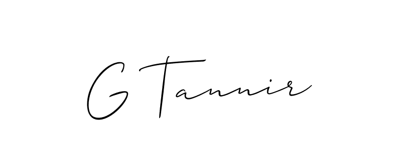Use a signature maker to create a handwritten signature online. With this signature software, you can design (Allison_Script) your own signature for name G Tannir. G Tannir signature style 2 images and pictures png