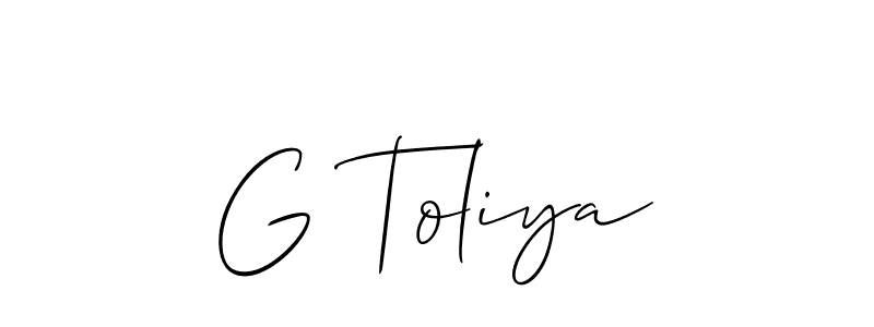 if you are searching for the best signature style for your name G Toliya. so please give up your signature search. here we have designed multiple signature styles  using Allison_Script. G Toliya signature style 2 images and pictures png