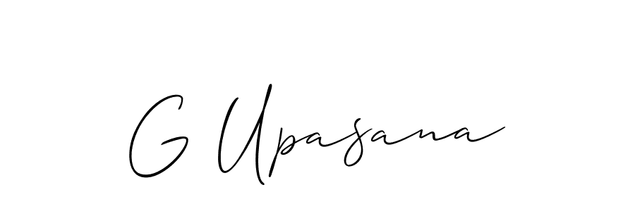 The best way (Allison_Script) to make a short signature is to pick only two or three words in your name. The name G Upasana include a total of six letters. For converting this name. G Upasana signature style 2 images and pictures png