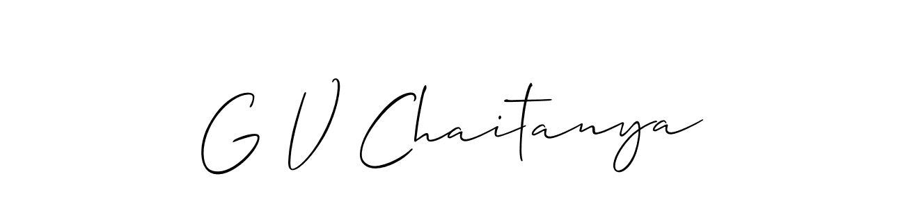 The best way (Allison_Script) to make a short signature is to pick only two or three words in your name. The name G V Chaitanya include a total of six letters. For converting this name. G V Chaitanya signature style 2 images and pictures png