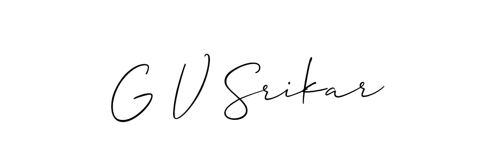 Also You can easily find your signature by using the search form. We will create G V Srikar name handwritten signature images for you free of cost using Allison_Script sign style. G V Srikar signature style 2 images and pictures png