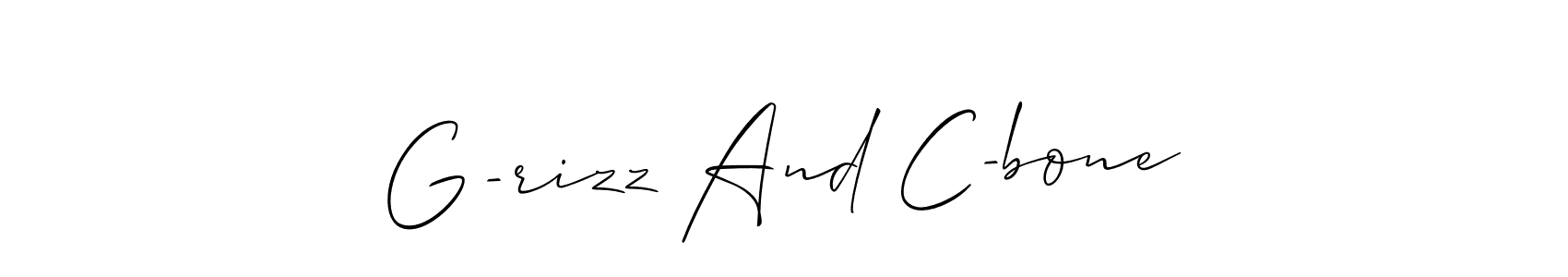 if you are searching for the best signature style for your name G-rizz And C-bone. so please give up your signature search. here we have designed multiple signature styles  using Allison_Script. G-rizz And C-bone signature style 2 images and pictures png