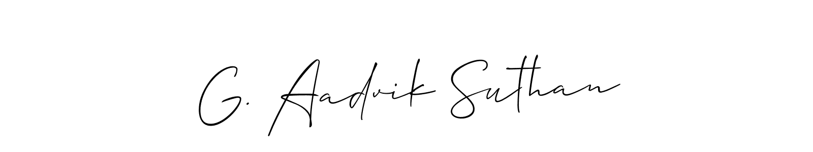 Also You can easily find your signature by using the search form. We will create G. Aadvik Suthan name handwritten signature images for you free of cost using Allison_Script sign style. G. Aadvik Suthan signature style 2 images and pictures png