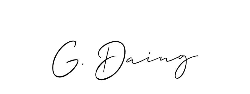 Also You can easily find your signature by using the search form. We will create G. Daing name handwritten signature images for you free of cost using Allison_Script sign style. G. Daing signature style 2 images and pictures png