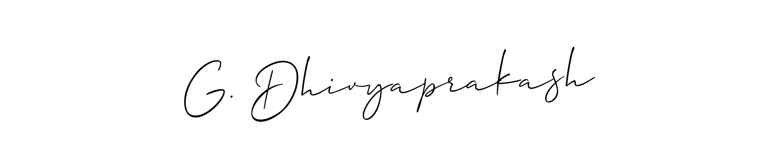 Make a short G. Dhivyaprakash signature style. Manage your documents anywhere anytime using Allison_Script. Create and add eSignatures, submit forms, share and send files easily. G. Dhivyaprakash signature style 2 images and pictures png