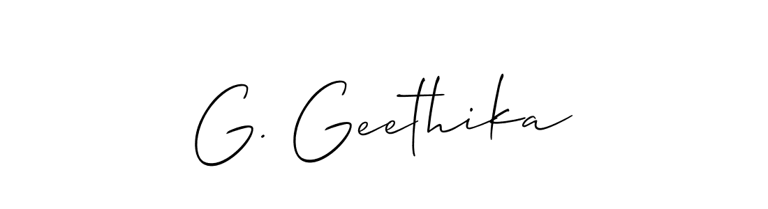 if you are searching for the best signature style for your name G. Geethika. so please give up your signature search. here we have designed multiple signature styles  using Allison_Script. G. Geethika signature style 2 images and pictures png