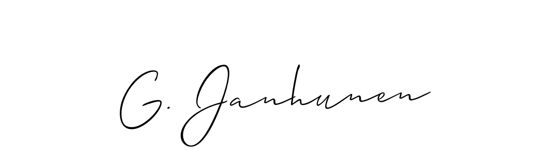 if you are searching for the best signature style for your name G. Janhunen. so please give up your signature search. here we have designed multiple signature styles  using Allison_Script. G. Janhunen signature style 2 images and pictures png