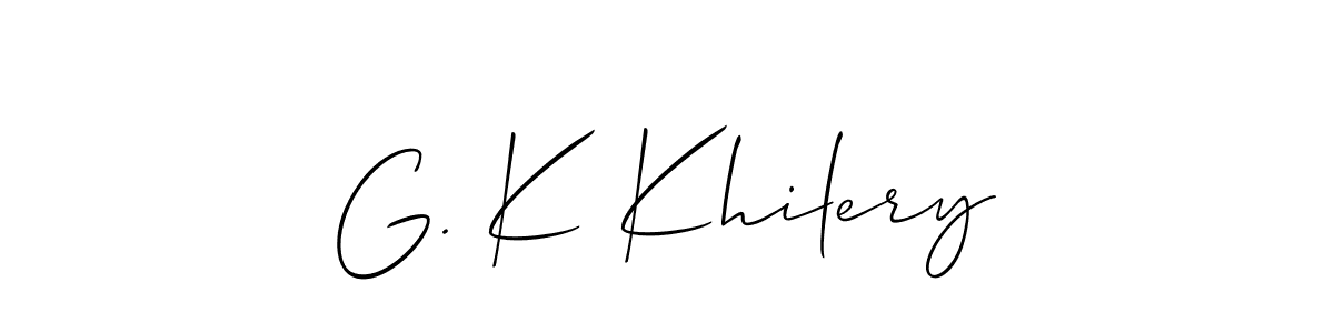 How to make G. K Khilery name signature. Use Allison_Script style for creating short signs online. This is the latest handwritten sign. G. K Khilery signature style 2 images and pictures png