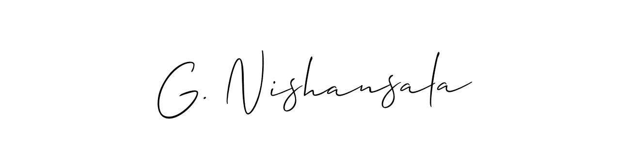 if you are searching for the best signature style for your name G. Nishansala. so please give up your signature search. here we have designed multiple signature styles  using Allison_Script. G. Nishansala signature style 2 images and pictures png