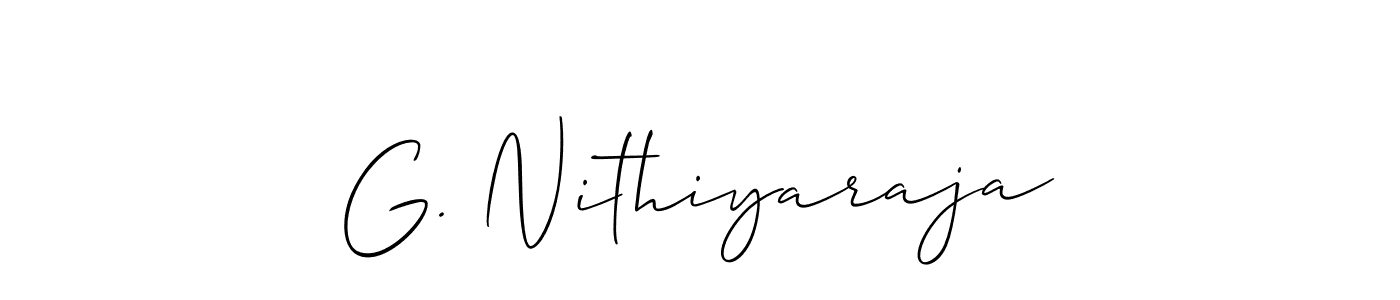 Also You can easily find your signature by using the search form. We will create G. Nithiyaraja name handwritten signature images for you free of cost using Allison_Script sign style. G. Nithiyaraja signature style 2 images and pictures png