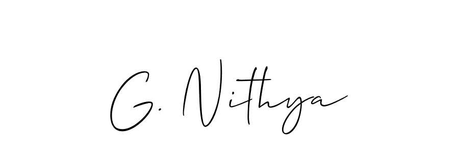 Use a signature maker to create a handwritten signature online. With this signature software, you can design (Allison_Script) your own signature for name G. Nithya. G. Nithya signature style 2 images and pictures png