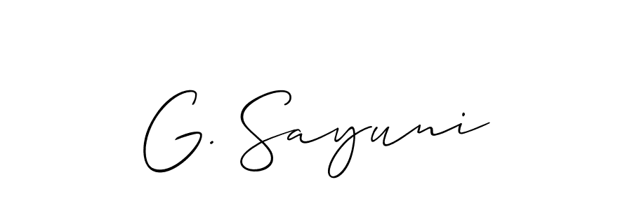 Also You can easily find your signature by using the search form. We will create G. Sayuni name handwritten signature images for you free of cost using Allison_Script sign style. G. Sayuni signature style 2 images and pictures png