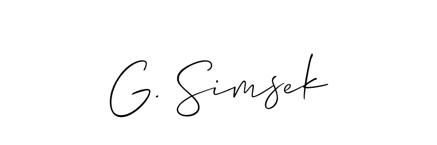 The best way (Allison_Script) to make a short signature is to pick only two or three words in your name. The name G. Simsek include a total of six letters. For converting this name. G. Simsek signature style 2 images and pictures png