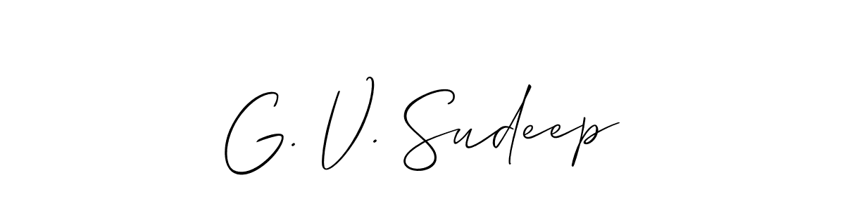 You should practise on your own different ways (Allison_Script) to write your name (G. V. Sudeep) in signature. don't let someone else do it for you. G. V. Sudeep signature style 2 images and pictures png